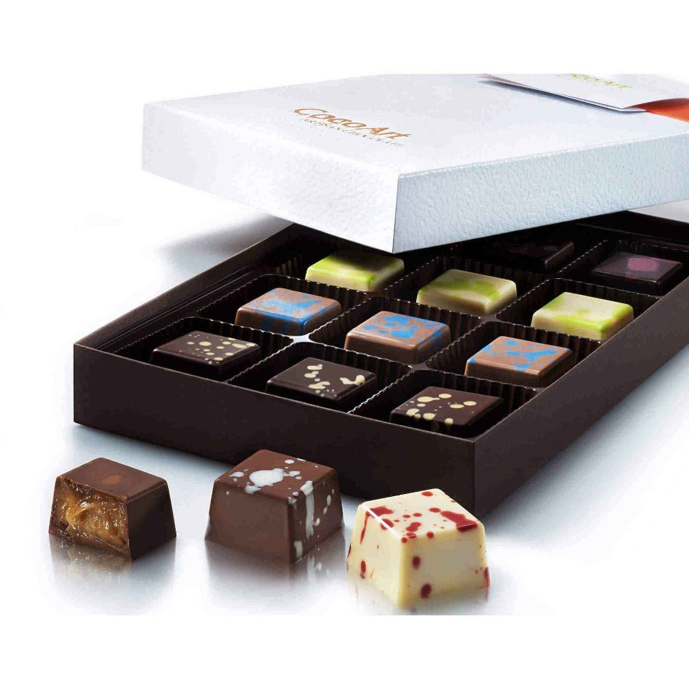 CocoArt Gourmet Artisan Chocolate Truffle Assortment Box - 12 Pieces Of Unique & Exquisitely Luxurious Chocolate Truffles -